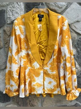 NEW Ashro Blazer Jacket 24W Yellow Floral Dressy Feminine Church Wedding Guest